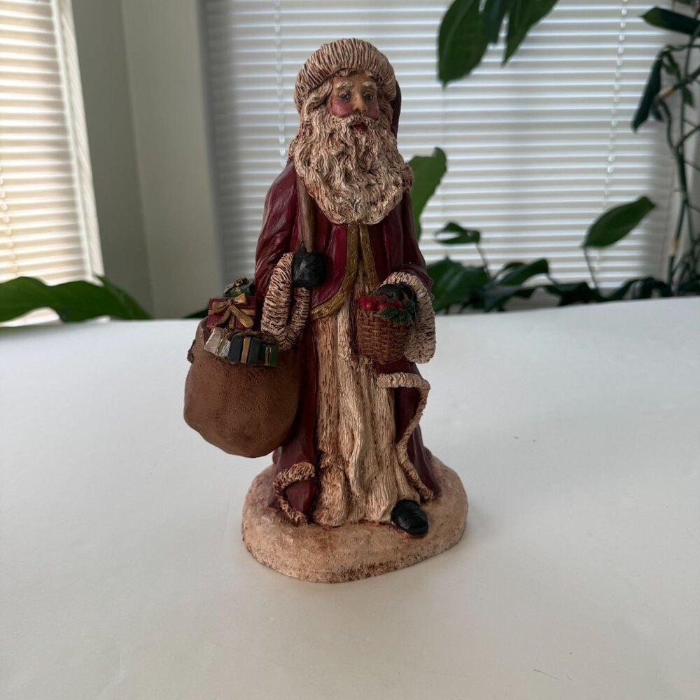 Vintage Santa Claus Figurine Sack Basket Hand-Painted Signed Emma Dora Sechrest
